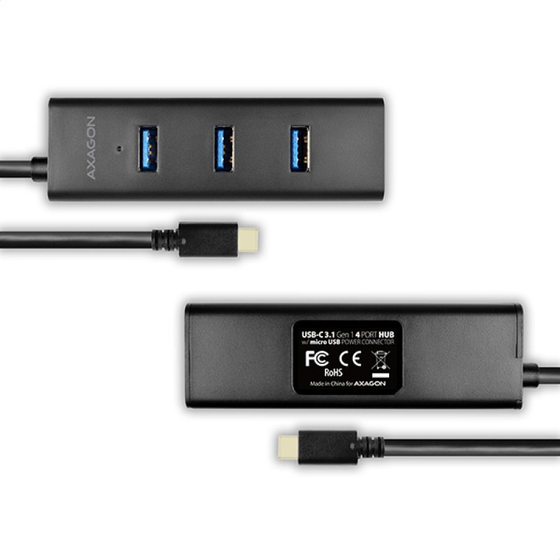 AXAGON compatible HUE-S2C USB-A-Hub, 4x USB 3.0, 1x Micro-USB für Stromversorgung - 400 mm USB-C-Kabel