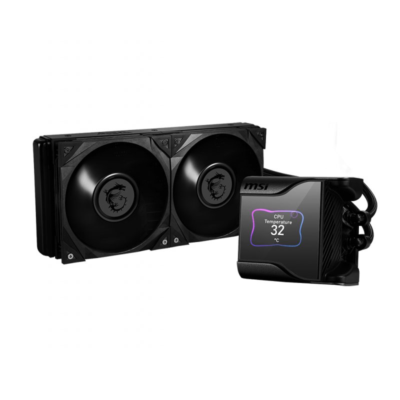 MSI MEG CORELIQUID S280 Liquid CPU Cooler '280mm Radiator, 2.4'' IPS Display with fan, 2x 140mm Silent PWM Fan, Center, 