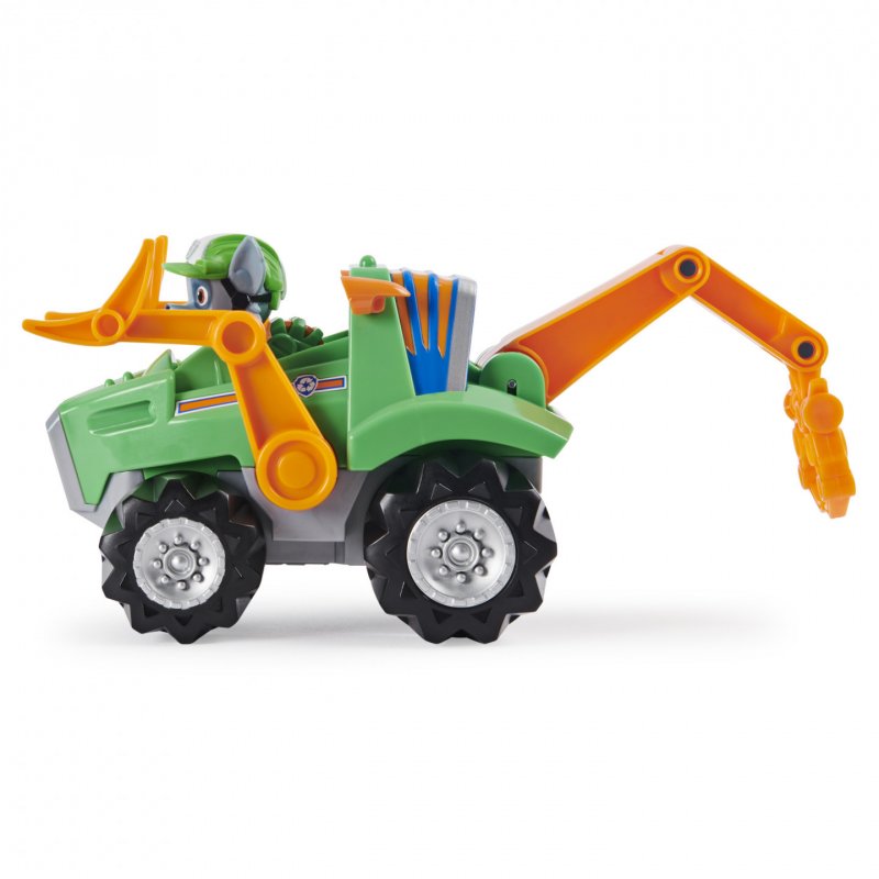 PAW Patrol , Dino Rescue Rocky’s Deluxe Rev Up Vehicle with Mystery Dinosaur Figure