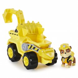 PAW Patrol , Dino Rescue Rubble’s Deluxe Rev Up Vehicle with Mystery Dinosaur Figure