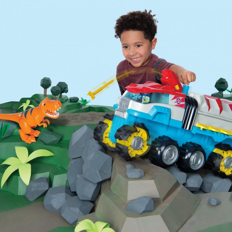 PAW Patrol , Dino Rescue Dino Patroller Motorized Team Vehicle with Exclusive Chase and T. Rex Figures
