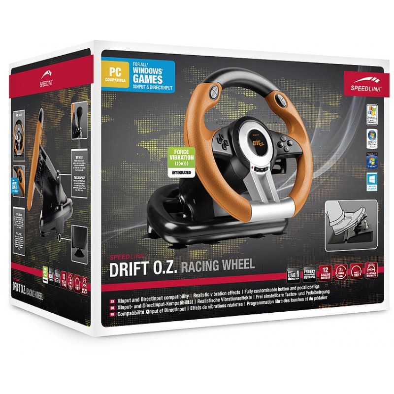 SPEEDLINK DRIFT O.Z. Black, Grey, Orange USB Steering wheel + Pedals Analogue / Digital PC