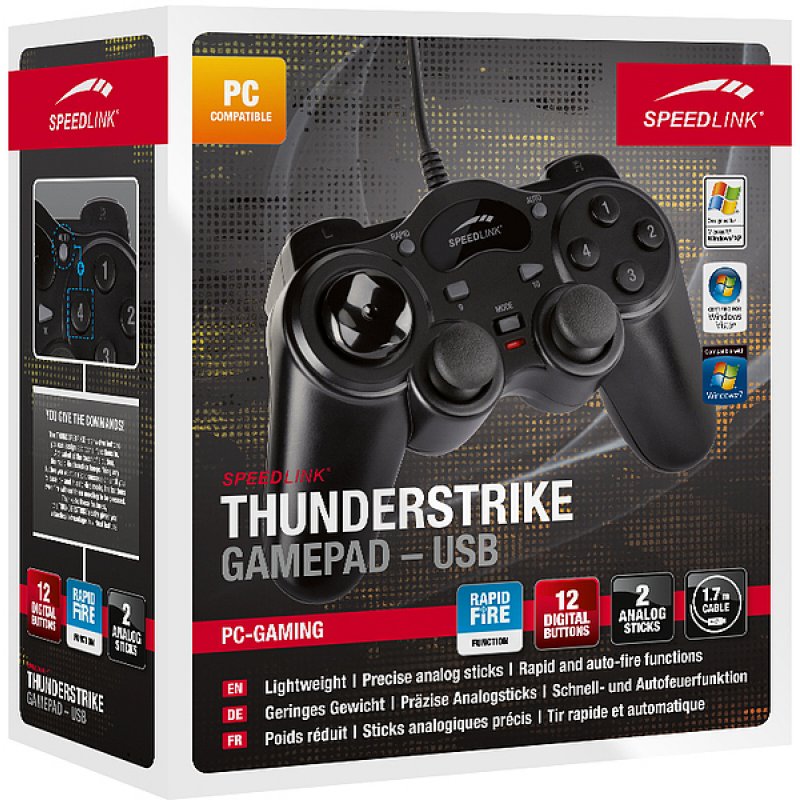 SPEEDLINK THUNDERSTRIKE Black USB Gamepad Analogue / Digital PC