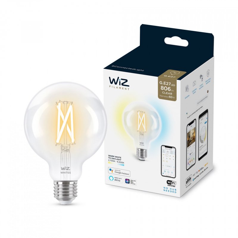 WiZ - G95 Clear Globe E27 Tunable Filament - Smart Home