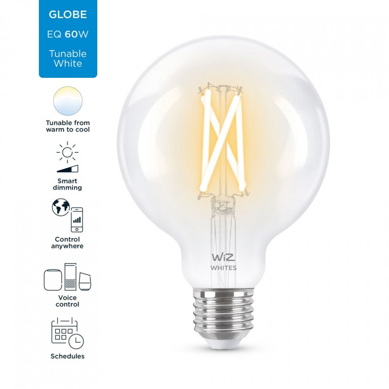 WiZ - G95 Clear Globe E27 Tunable Filament - Smart Home