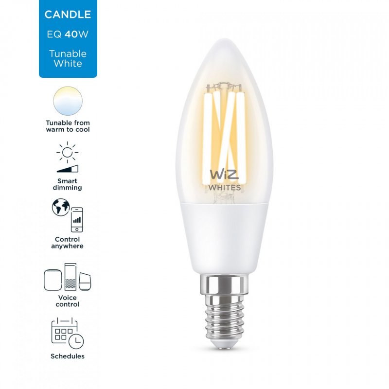 WiZ - C35 Clear Candle E14 Tunable White - Smart Home