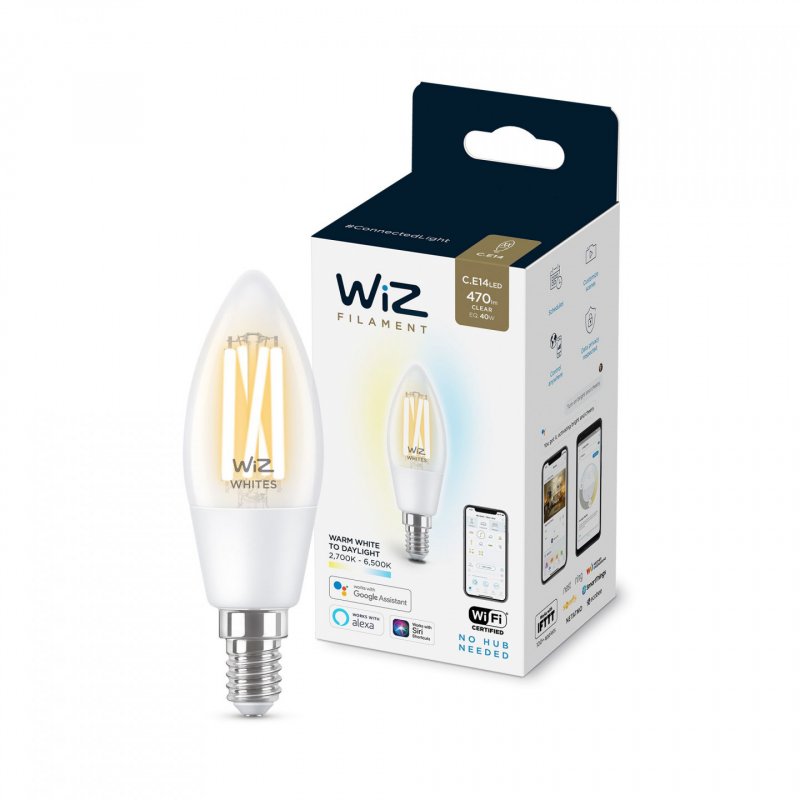 WiZ Ampoule flamme filament transparente 4,9 W (éq. 40 W) C35 E14