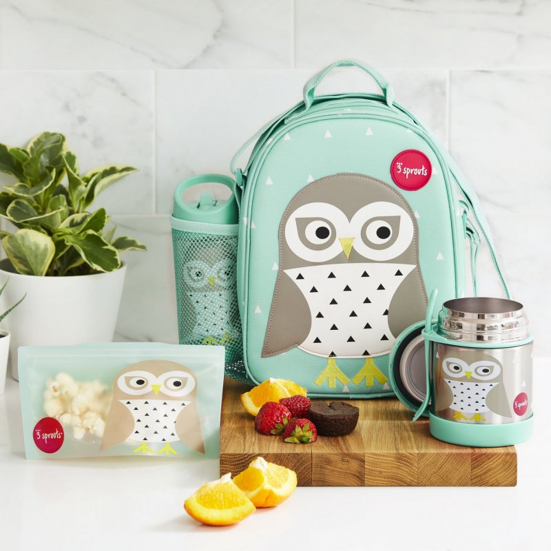 3 Sprouts Owl lunch bag PU leather, Polyester Mint colour 1 pc(s)