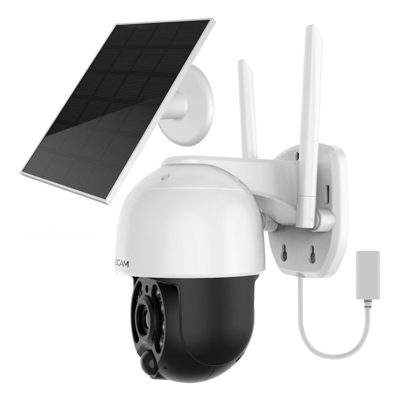 Foscam B4 WLAN Überwachungskamera Weiß inkl. Solarpanel 4MP (2560x1440), Akkubetrieb, WLAN, Schwenk- und Neigefunktion