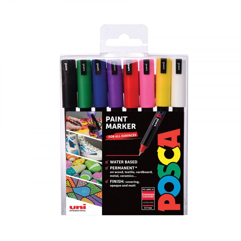 Posca - PC1MR - Extra Fine Tip Pen - Metallic Colors, 8 pc