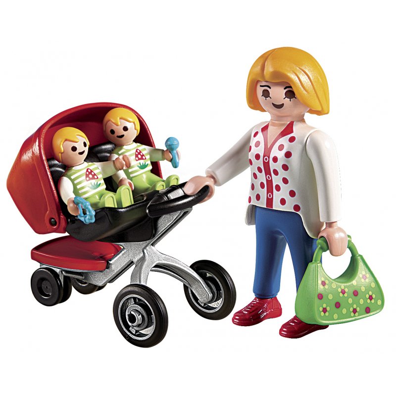 Playmobil compatible 5573 City Life - Maman avec jumeaux et landau