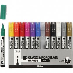 Creativ Company Glass & Porcelain Pens, Line 1-2 mm, Opaque, Assorted Colours, 12 pc, 1 Pack