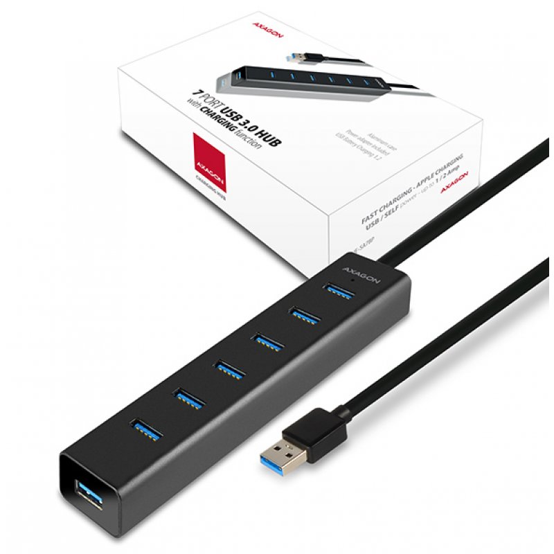 Axagon HUE-SA7BP hub & concentrateur USB 3.2 Gen 1 (3.1 Gen 1) Type-A 5000 Mbit/s Noir