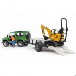 BRUDER Land Rover Defender Avec Une Remorque, Mini Pelle Jcb Et Personnage