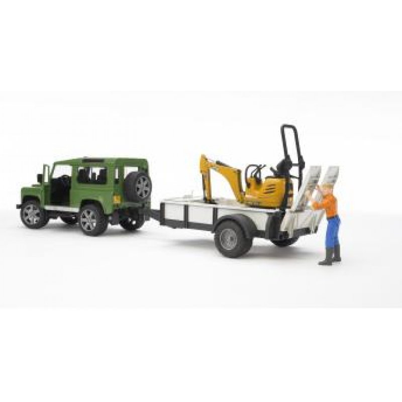 BRUDER Land Rover Defender Avec Une Remorque, Mini Pelle Jcb Et Personnage