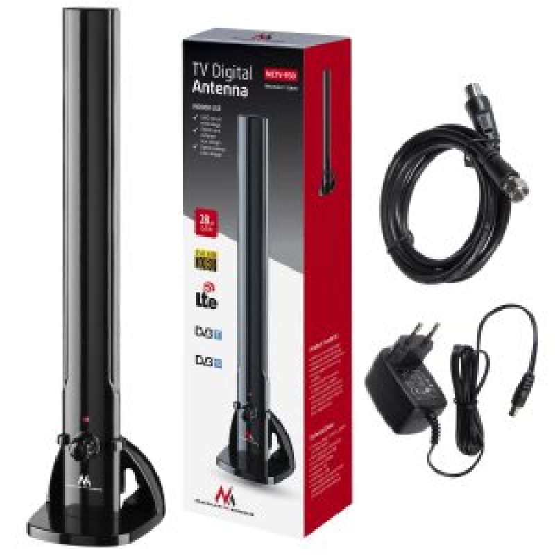 Antenne TV intérieure Maclean MCTV-930 amplifiée 28dB avec Filtre 4G (Noir)