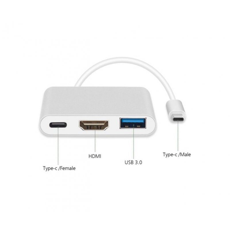 Adaptateur USB 3.0 Type C Maclean MCTV-840 vers HDMI, Hub 2 ports