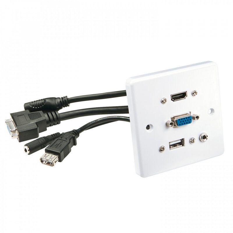 Prise murale VGA/HDMI/USB/3.5mm Stéréo (Blanc)