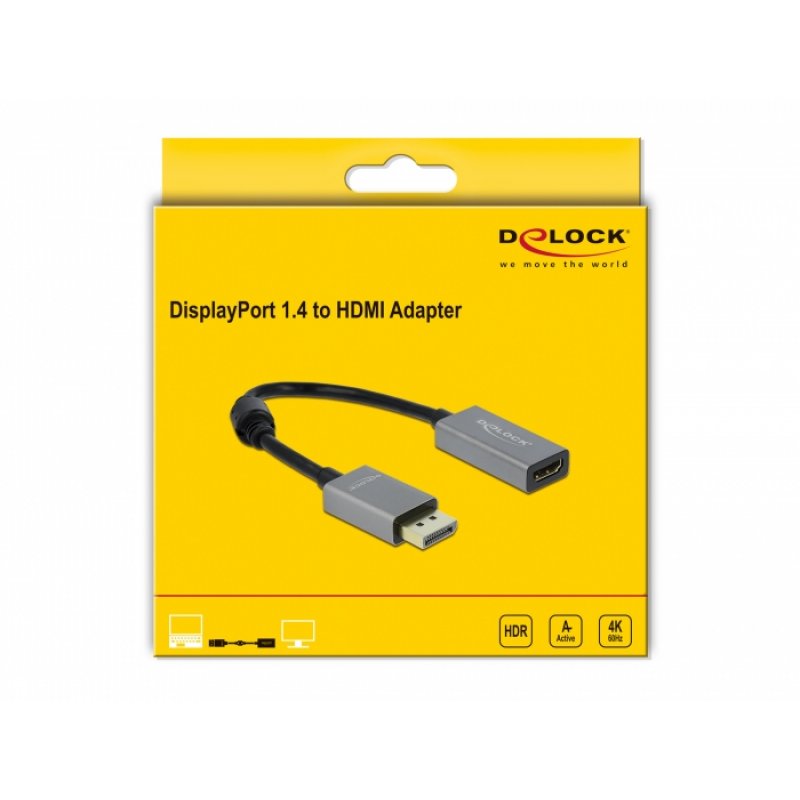 DeLOCK 66436 video cable adapter 0.2 m DisplayPort HDMI Type A (Standard) Black, Grey