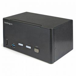 StarTech.com 2 Port Triple Monitor DisplayPort KVM Switch - 4K 60Hz UHD HDR - Desktop DP 1.2 KVM with 2 Port USB 3.0 Hub