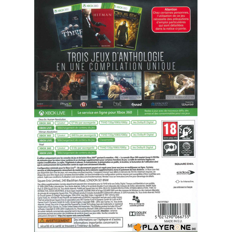 Square Enix Ultimate Stealth Pack : Thief + Hitman : Absolution + Deus Ex : Human Revolution Xbox 360