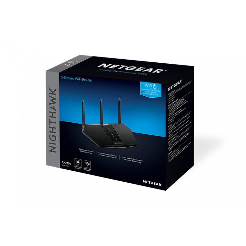 NETGEAR Nighthawk AX/5-Stream AX2400 WiFi 6 Router (RAX30) wireless router Gigabit Ethernet Dual-band (2.4 GHz / 5 GHz) 