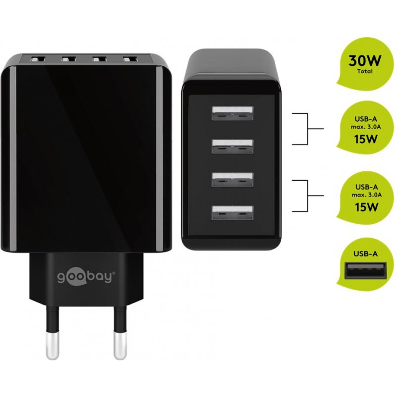 Goobay 44953 chargeur d'appareils mobiles Universel Noir Secteur Intérieure