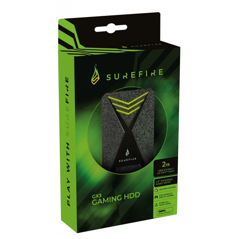 SureFire Gaming external hard drive 2 TB Black, Grey