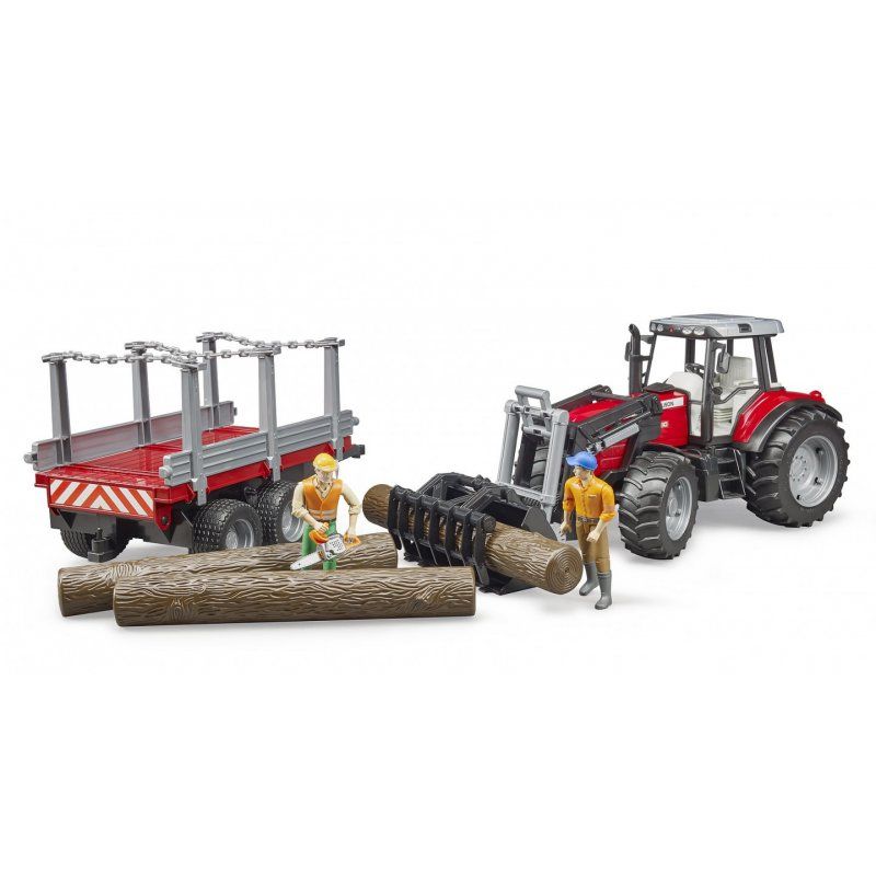 BRUDER Massey Ferguson + Frontloader and timber trailer