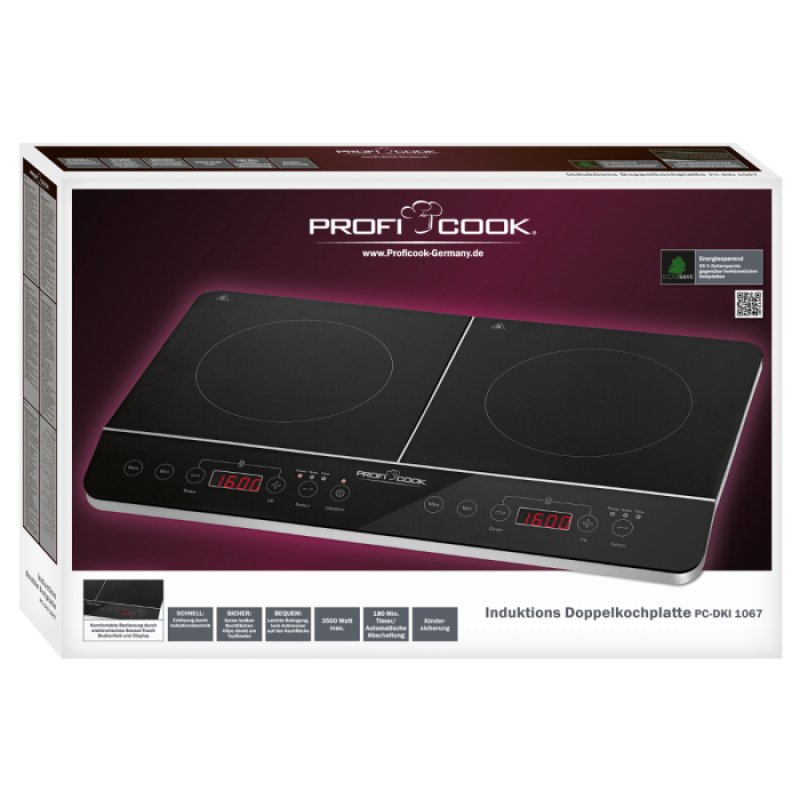 ProfiCook PC-DKI 1067 Noir Comptoir 60.5 cm Plaque avec zone à induction 2 zone(s)