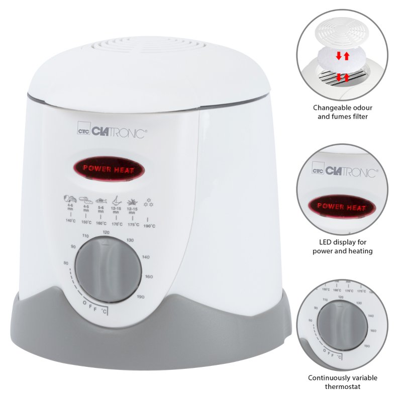 Clatronic FFR 2916 Unique 1 L Autonome 900 W Friteuse Gris, Blanc