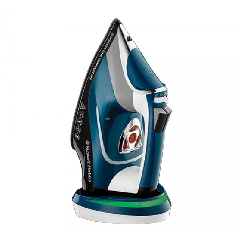 Russell Hobbs Cordless One Temperature Fer à vapeur Semelle en céramique 2600 W Noir, Bleu, Blanc