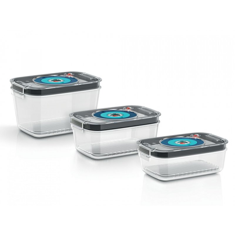 Bosch MSZV0FC3 boîte hermétique alimentaire Rectangulaire Régler 1,7 L Gris, Transparent 3 pièce(s)