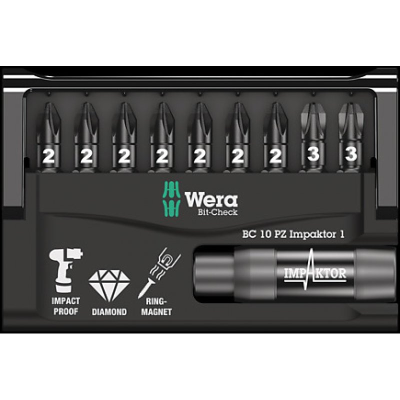Wera compatible Bit-Check 10 PZ Impaktor 1 | Bit-Sortiment
