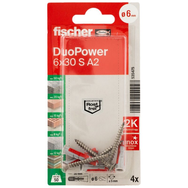 Fischer DuoPower 4 pièce(s) Kit de fiches murales et vis 30 mm