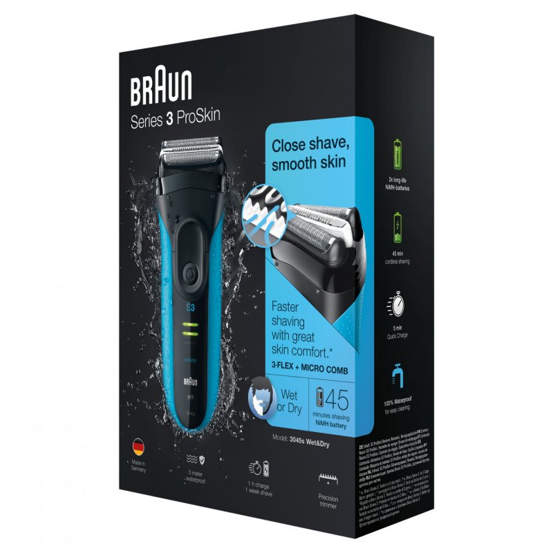Braun Series 3 ProSkin 3045s Rasoir à grille Tondeuse Noir, Bleu