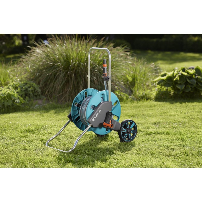 Gardena 18511-20 enrouleur de tuyau d'arrosoir de jardin Chariot sur roues Manuel Noir, Bleu, Acier inoxydable