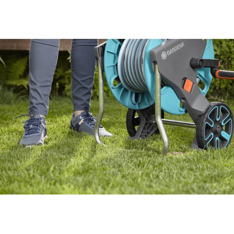 Gardena 18511-20 enrouleur de tuyau d'arrosoir de jardin Chariot sur roues Manuel Noir, Bleu, Acier inoxydable
