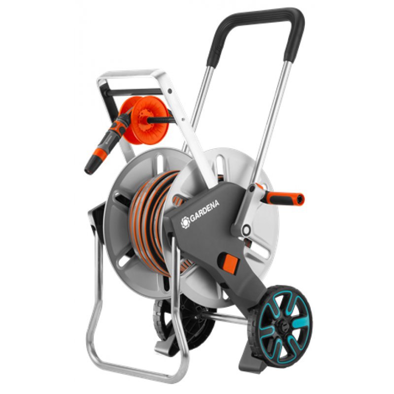 Gardena 18547-20 enrouleur de tuyau d'arrosoir de jardin Bobine multi-positions Manuel Noir, Acier inoxydable