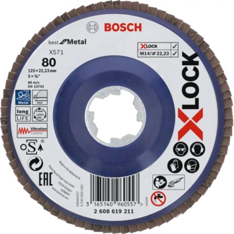 Bosc X-LOCK Fächerscheibe BfM,125mm,K80 | 2608619211 ger.