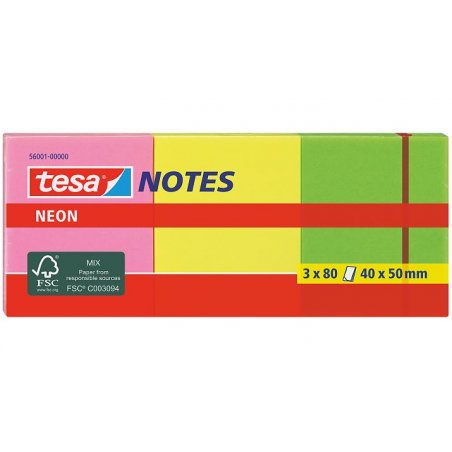 tesa Neon Notes 3 x 80 Blatt | pink/gelb/grün