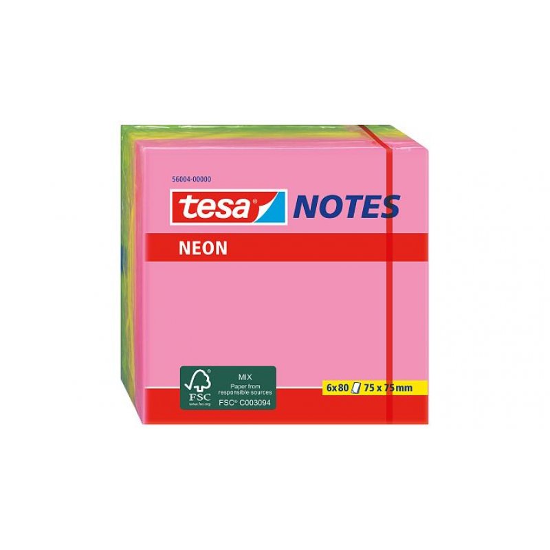 tesa Neon Notes 6 x 80 Blatt | pink/gelb/grün