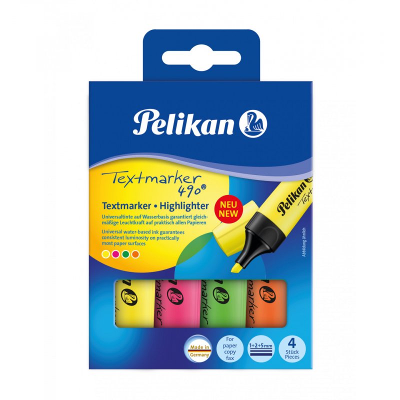 Pelikan Textmarker 490 marqueur 4 pièce(s) Vert, Orange, Rose, Jaune