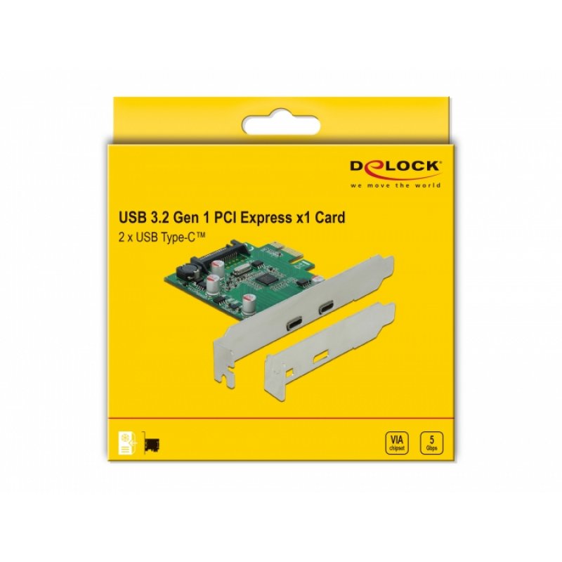 DeLOCK PCI Express x1 Card to 2 x external SuperSpeed USB (USB 3.2 Gen 1) USB Type-C™ female carte et adaptateur d'int