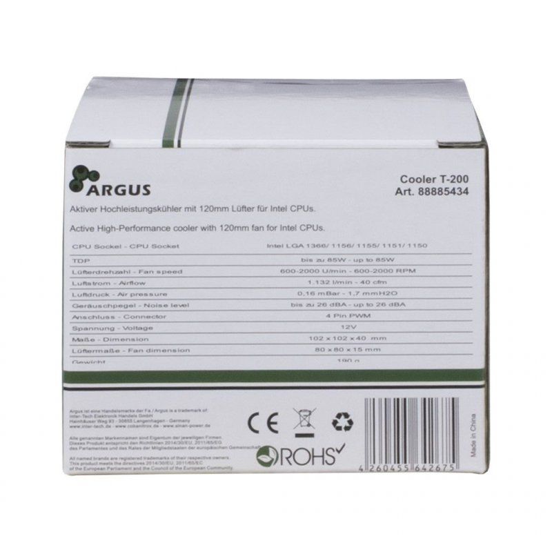 Inter-Tech Argus T-200 Processeur Refroidisseur 8 cm Noir, Orange