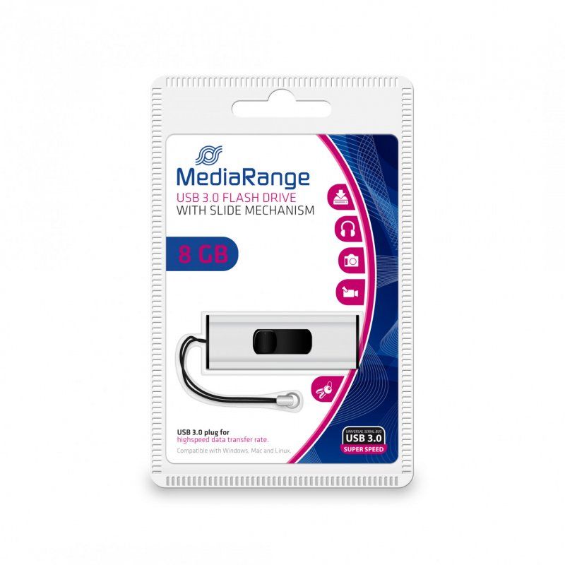 MediaRange MR914 lecteur USB flash 8 Go USB Type-A 3.2 Gen 1 (3.1 Gen 1) Noir, Argent