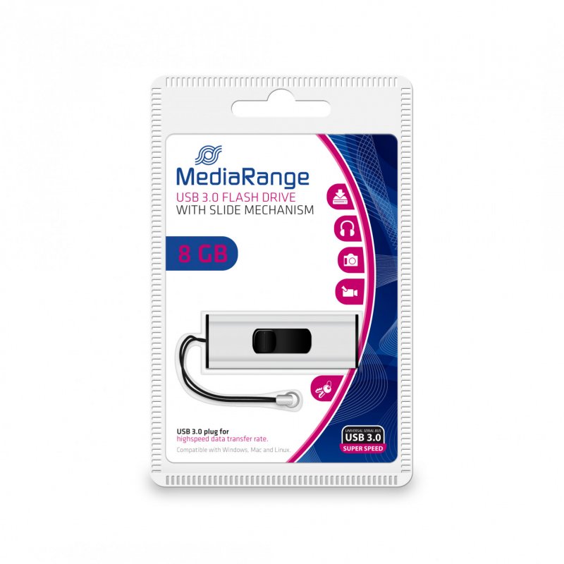 MediaRange MR914 USB flash drive 8 GB USB Type-A 3.2 Gen 1 (3.1 Gen 1) Black, Silver