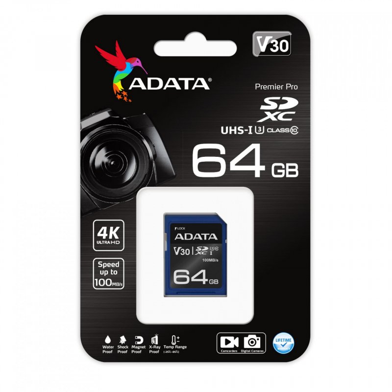 ADATA ASDX64GUI3V30S-R mémoire flash 64 Go SDXC UHS-I Classe 10