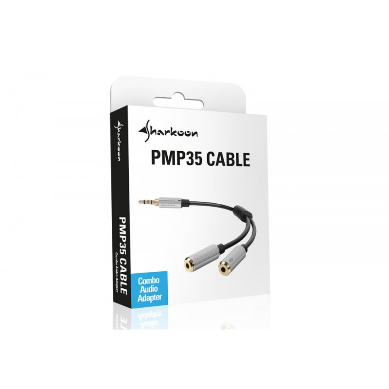 Sharkoon 0.12m, 3.5mm/2x3.5mm audio cable Black, Silver