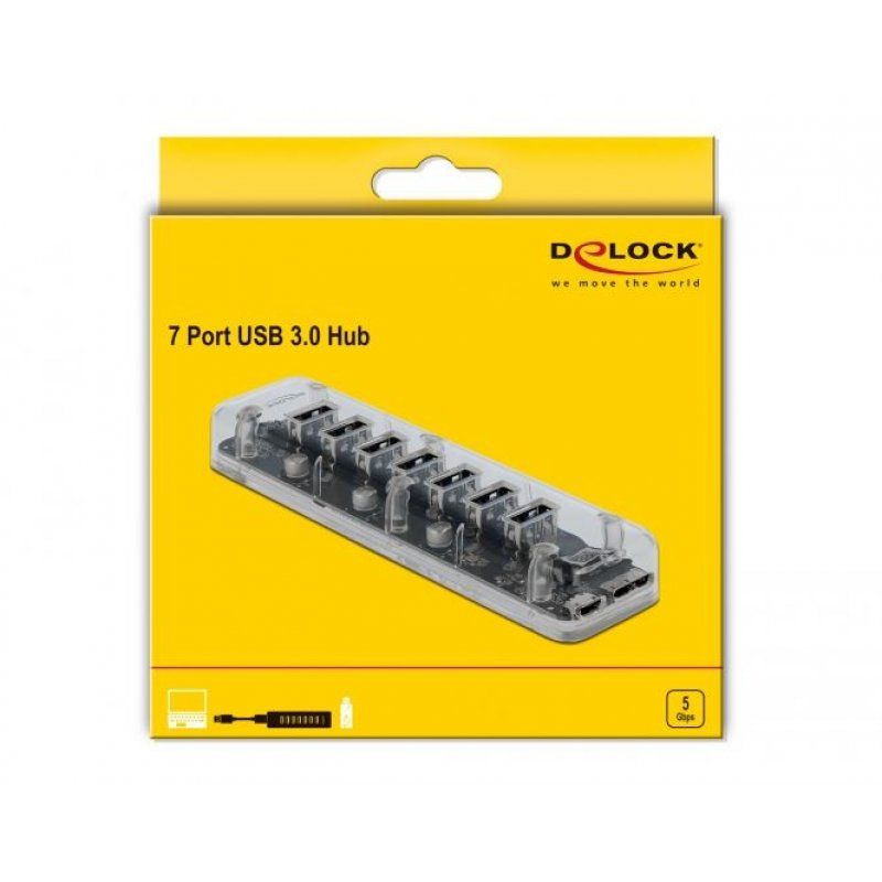 Delock compatible Ext. USB 3.0 Hub 7Ports Transp. | 64088
